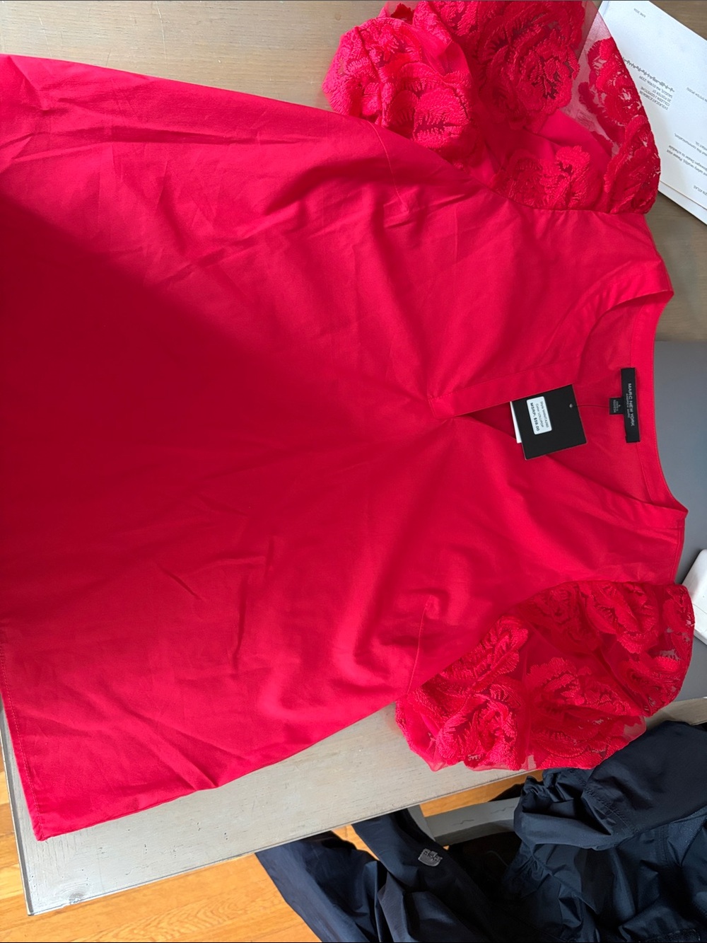 Marc New York Red Lace Sleeve Blouse